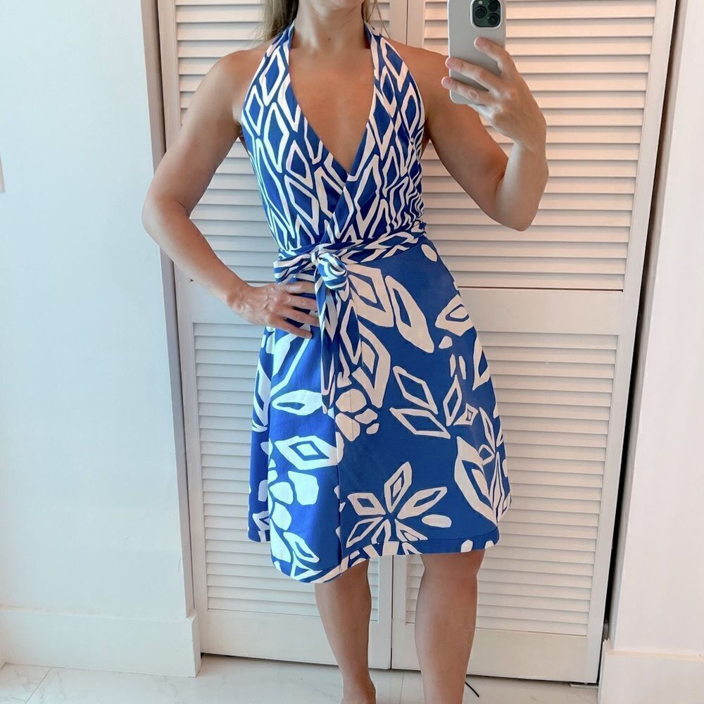 NWT Diane Avon Furstenberg AMELIA HALTER WRAP DRESS IKAT PRINT Sz 2